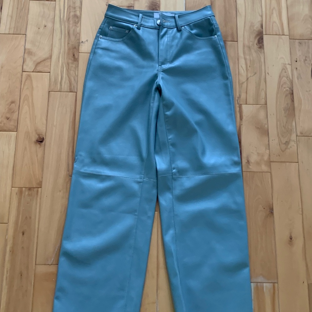 Blue leather pants